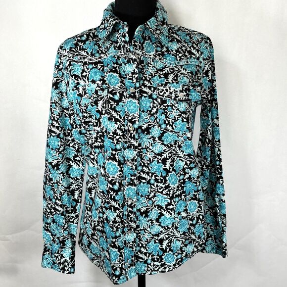 COWGIRL HARDWARE  Long Sleeve Pearl Snap Shirts Lot Of 2 Blue And Black - Picture 4 of 14